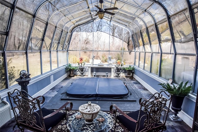 16093 Hwy W, Clarksville, MO 63336 - sunroom / solarium with a jacuzzi, a ceiling fan, and vaulted ceiling