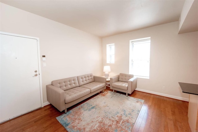 living room featuring wood-type flooring and baseboards