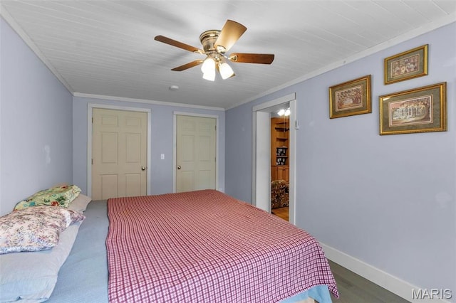 374 N Park Ave, Cape Girardeau, MO 63701 - bedroom featuring crown molding, a ceiling fan, wood finished floors, and baseboards