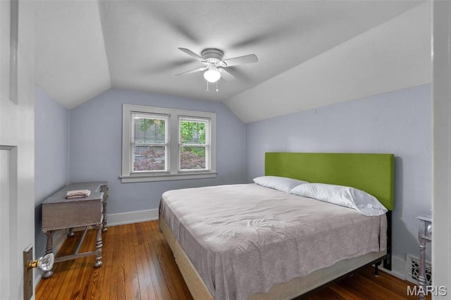 374 N Park Ave, Cape Girardeau, MO 63701 - bedroom featuring lofted ceiling, wood-type flooring, baseboards, and a ceiling fan