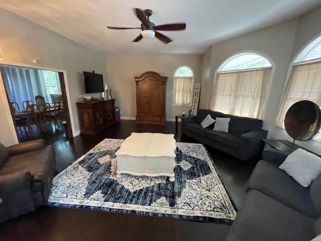 27302 Cimarron Dr, Roaring River Township, MO 65641 - living room with a ceiling fan, wood finished floors, and baseboards