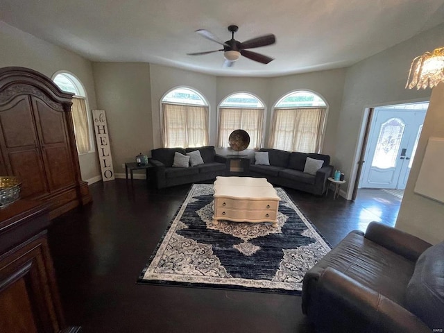 27302 Cimarron Dr, Roaring River Township, MO 65641 - living area with ceiling fan, plenty of natural light, baseboards, and wood finished floors