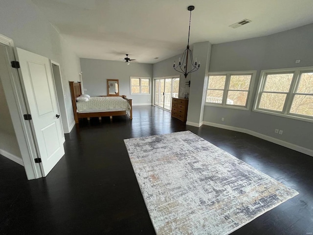 27302 Cimarron Dr, Roaring River Township, MO 65641 - bedroom with baseboards, dark wood-style floors, and a chandelier