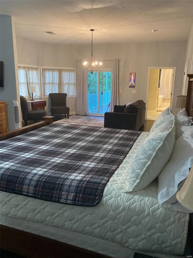 27302 Cimarron Dr, Roaring River Township, MO 65641 - bedroom with access to outside and a chandelier