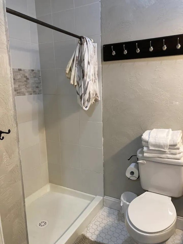 27302 Cimarron Dr, Roaring River Township, MO 65641 - bathroom with a stall shower, toilet, and baseboards