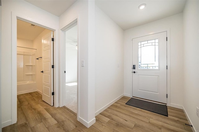 1909 Rolling River Cir, Ofallon, MO 63366 - foyer entrance featuring light wood-type flooring, baseboards, and recessed lighting