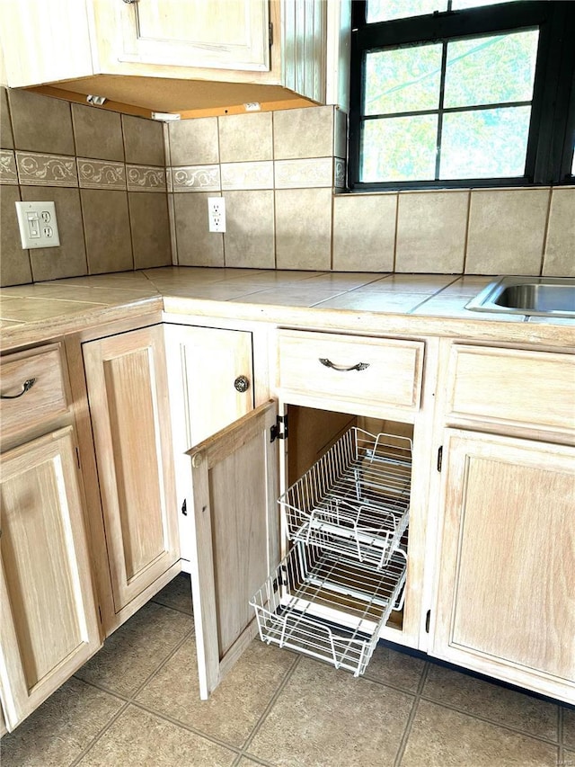 9002 Lumbert Ln, Lebanon, IL 62254 - kitchen view of tasteful backsplash, light countertops, and light brown cabinetry