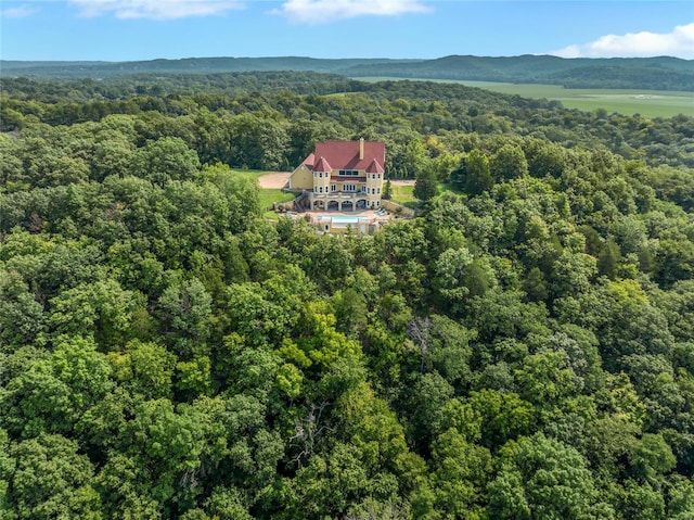 view from above of property featuring a forest