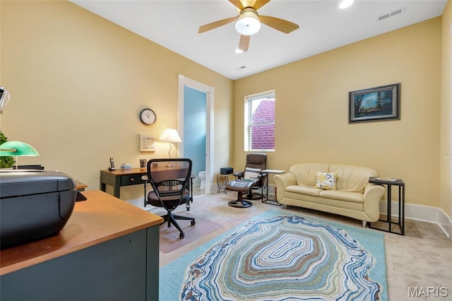 265 Deer Run Ln, Eureka, MO 63025 - carpeted office with ceiling fan and baseboards