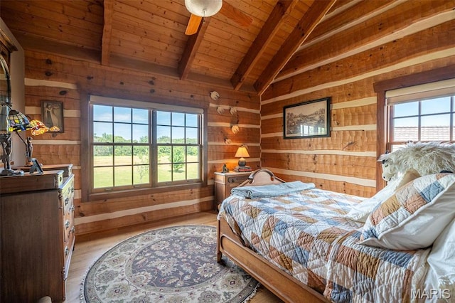 5140 Saint Anns Rd, Washington, MO 63090 - bedroom featuring wood walls, light wood-style flooring, and wooden ceiling