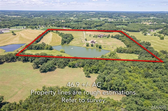 5140 Saint Anns Rd, Washington, MO 63090 - aerial view of property's location featuring a nearby body of water and property boundaries highlighted