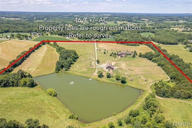 5140 Saint Anns Rd, Washington, MO 63090 - aerial overview of property's location with a large body of water, property boundaries highlighted, and rural landscape