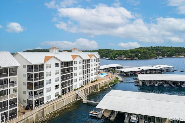 dock area featuring a water view