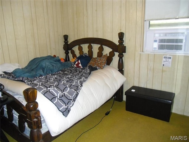 116 Wilson Park Ln, Granite City, IL 62040 - bedroom with wooden walls, cooling unit, and carpet