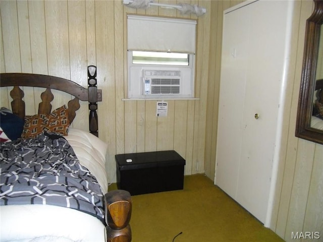 116 Wilson Park Ln, Granite City, IL 62040 - carpeted bedroom with wooden walls and cooling unit