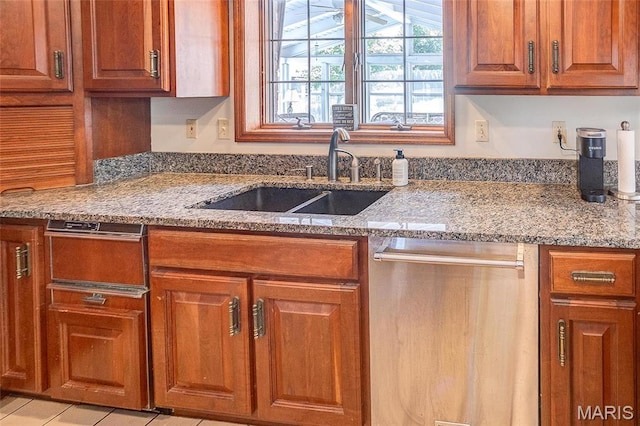 6 Red Fox Rd, Belleville, IL 62223 - kitchen with a sink, brown cabinetry, and light stone countertops