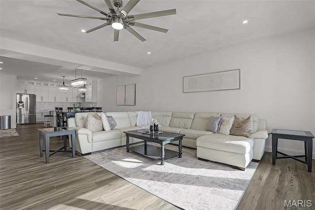 310 Captains Ct, Grafton, IL 62037 - living area featuring ceiling fan, recessed lighting, and dark wood-style flooring