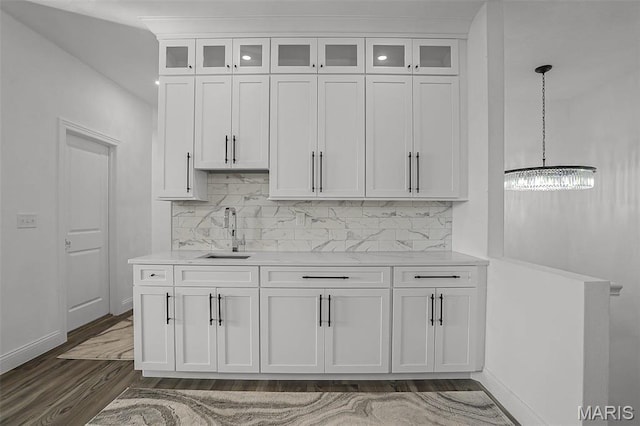 310 Captains Ct, Grafton, IL 62037 - kitchen with a sink, white cabinetry, dark wood-style flooring, and light countertops