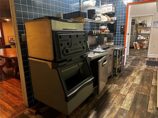 156 S Main St, Ironton, MO 63650 - kitchen with dark wood-style floors, tile walls, and open shelves