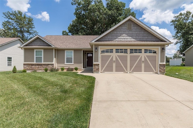 351 Cherry Creek Ln, Farmington, MO 63640 - craftsman inspired home featuring stone siding, driveway, an attached garage, and a front lawn