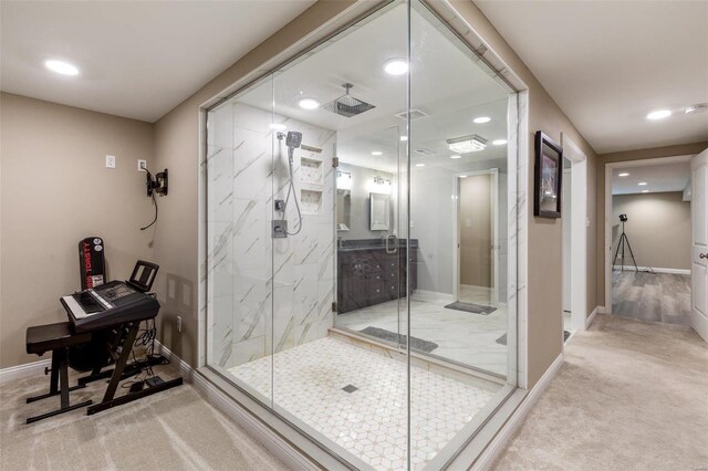 351 Cherry Creek Ln, Farmington, MO 63640 - full bath with a marble finish shower, baseboards, and recessed lighting