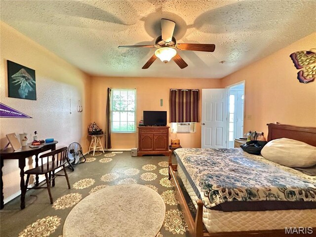 6624 State Route C, Saint Genevieve, MO 63670 - bedroom with a textured ceiling, cooling unit, and ceiling fan