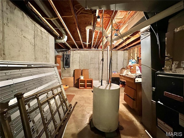6624 State Route C, Saint Genevieve, MO 63670 - unfinished below grade area with water heater, electric panel, and heating unit