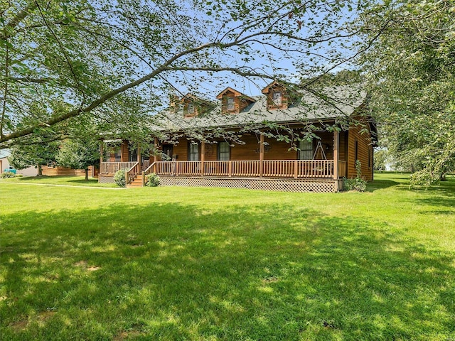view of front of property with a front yard and a porch