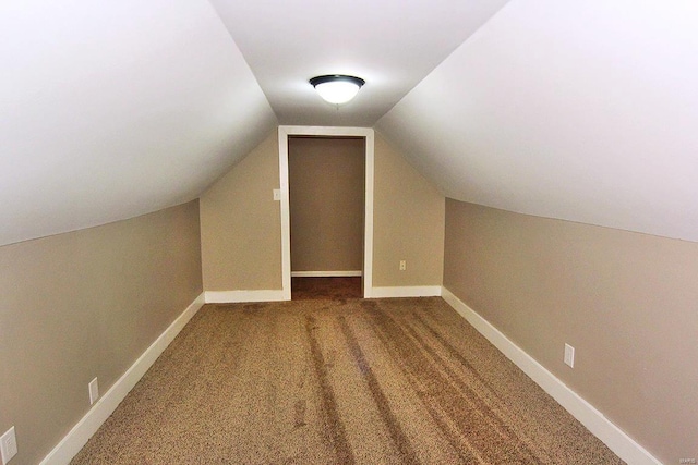 additional living space with carpet, lofted ceiling, and baseboards