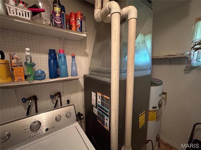 102 W Center St, Salem, MO 65560 - laundry area featuring washer / clothes dryer, heating unit, and electric water heater