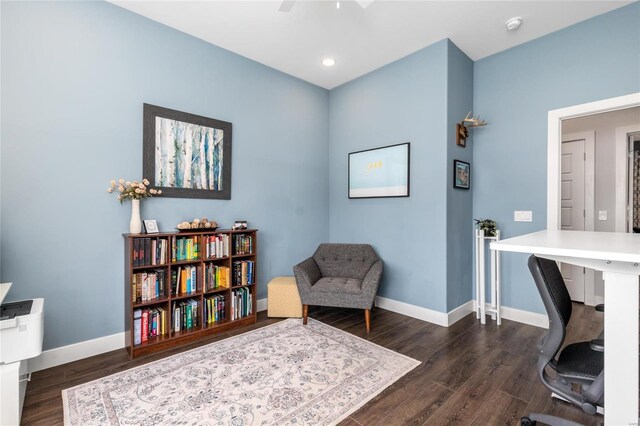 128 Jared St, Waynesville, MO 65583 - home office with dark wood-type flooring, baseboards, ceiling fan, and recessed lighting