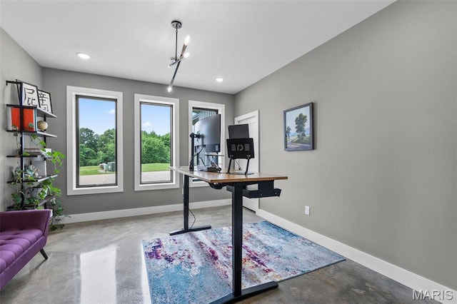 173 Tate Rdg, Cape Girardeau, MO 63701 - office area with concrete floors, recessed lighting, and a chandelier