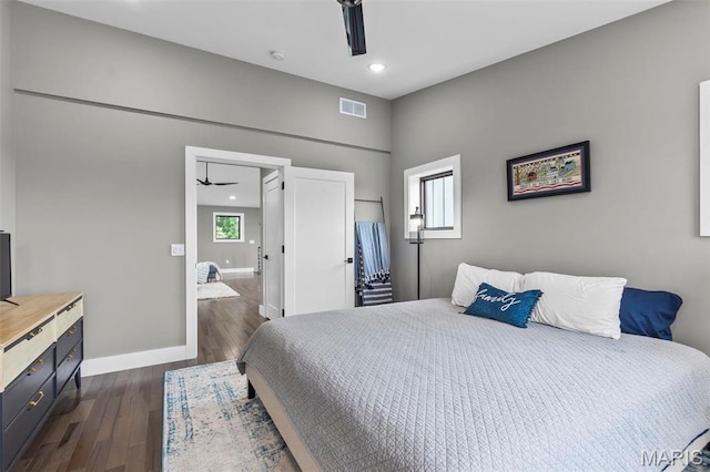 173 Tate Rdg, Cape Girardeau, MO 63701 - bedroom featuring dark wood-style flooring, recessed lighting, and ceiling fan