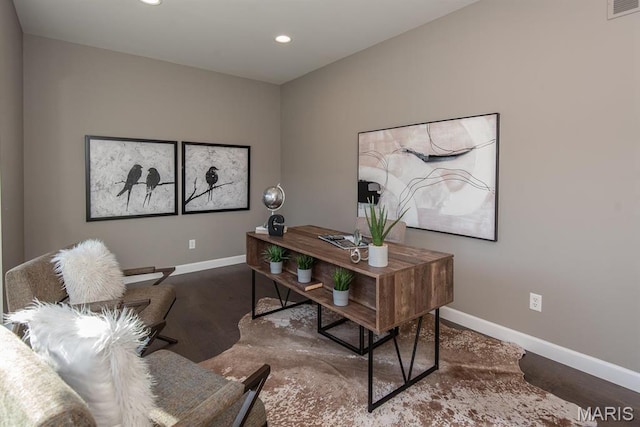 2708 Brook Hill Ln, Saint Charles, MO 63303 - office with baseboards, recessed lighting, and wood finished floors