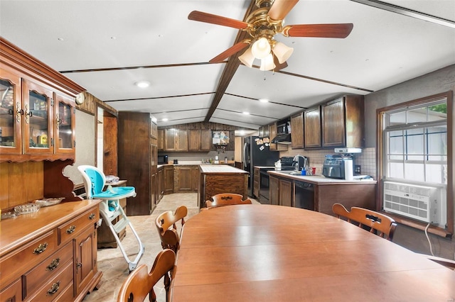 10912 State Highway 77, Chaffee, MO 63740 - dining space featuring lofted ceiling, cooling unit, and ceiling fan