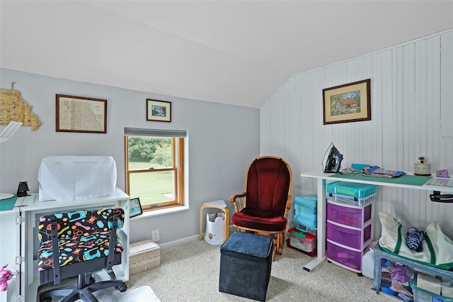 7102 Shadow Ln, Villa Ridge, MO 63089 - recreation room with carpet, vaulted ceiling, and baseboards