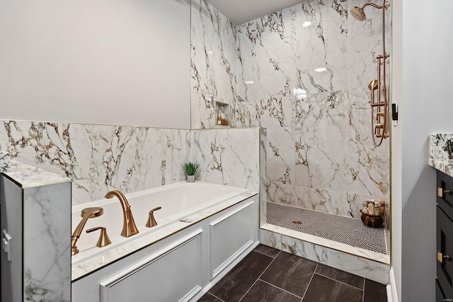 5640 Maple Ave, Saint Louis, MO 63112 - bathroom with a marble finish shower, a bath, and marble finish flooring
