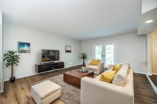 13579 Coliseum Dr Unit G, Chesterfield, MO 63017 - living room with wood finished floors, french doors, and baseboards