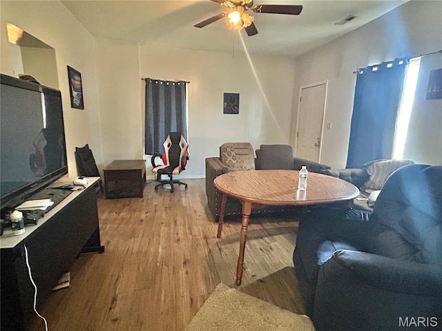 410 N Main St, Red Bud, IL 62278 - dining area with wood finished floors and ceiling fan