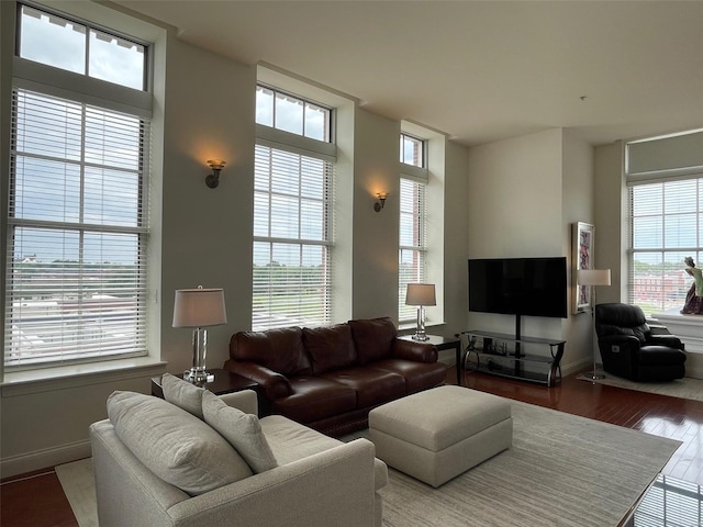 living area featuring wood finished floors and baseboards