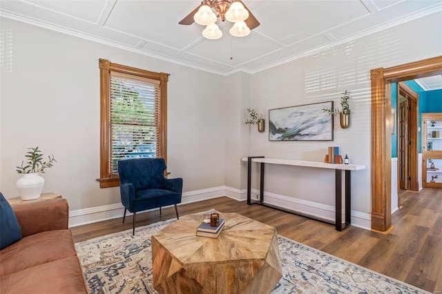371 Jefferson St, Saint Genevieve, MO 63670 - living room featuring ceiling fan, wood finished floors, and baseboards