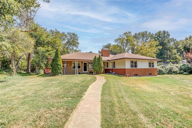 1 Debby Ln, Belleville, IL 62223 - ranch-style home featuring a chimney, brick siding, and a front yard
