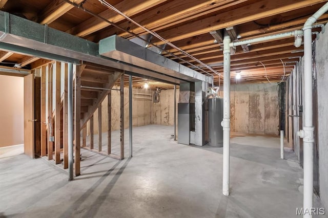 111 Aspencade Cir, Saint Peters, MO 63376 - unfinished basement with water heater, heating unit, and stairs