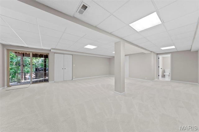6 Freedom Way, Saint Charles, MO 63303 - basement with light colored carpet, a drop ceiling, and baseboards