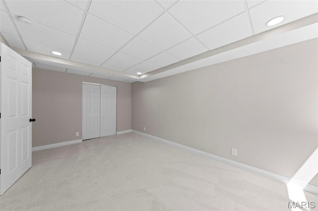 6 Freedom Way, Saint Charles, MO 63303 - unfurnished bedroom featuring light carpet, baseboards, a paneled ceiling, recessed lighting, and a closet