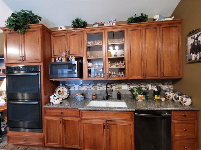 10359 Bounds Rd, Shipman, IL 62685 - bar with black appliances, a sink, tasteful backsplash, and wood finished floors
