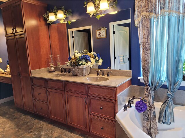 10359 Bounds Rd, Shipman, IL 62685 - bathroom featuring a chandelier, a bath, and double vanity