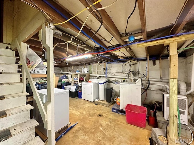 220 Louise St, Bonne Terre, MO 63628 - unfinished below grade area with independent washer and dryer, stairs, and a water softener