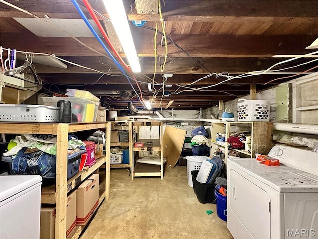 220 Louise St, Bonne Terre, MO 63628 - unfinished basement with washer / clothes dryer and refrigerator