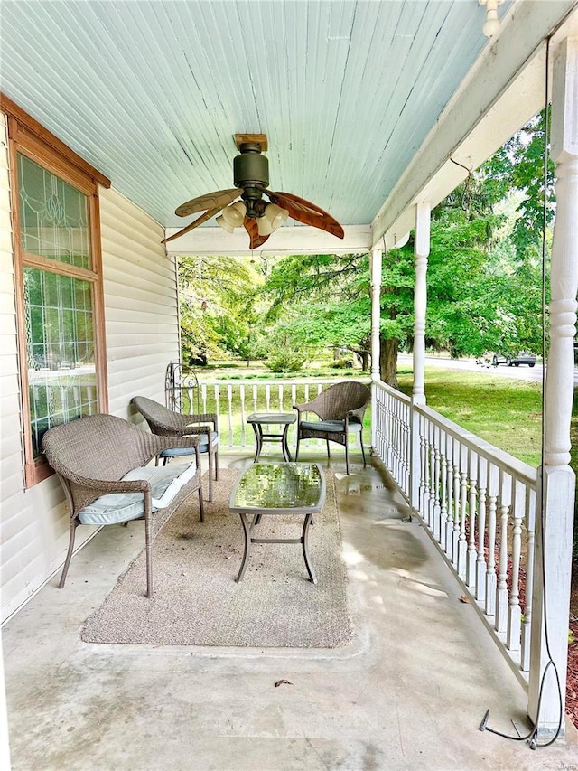 view of patio / terrace featuring a porch and ceiling fan